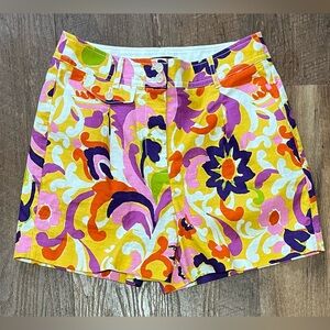 J. Crew multi color Ratti Curly floral cotton pleated  shorts women’s size 6
